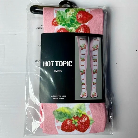 NEW Hot Topic Women’s Pink Strawberry Tights - Picture 2 of 2